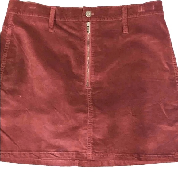 MADEWELL burgundy Mini Skirt 1/2 zip button Velvet Stretchy size 30 back pockets - Picture 1 of 10